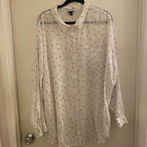 White Button-Up Shirt w/Strawberry and Cherries